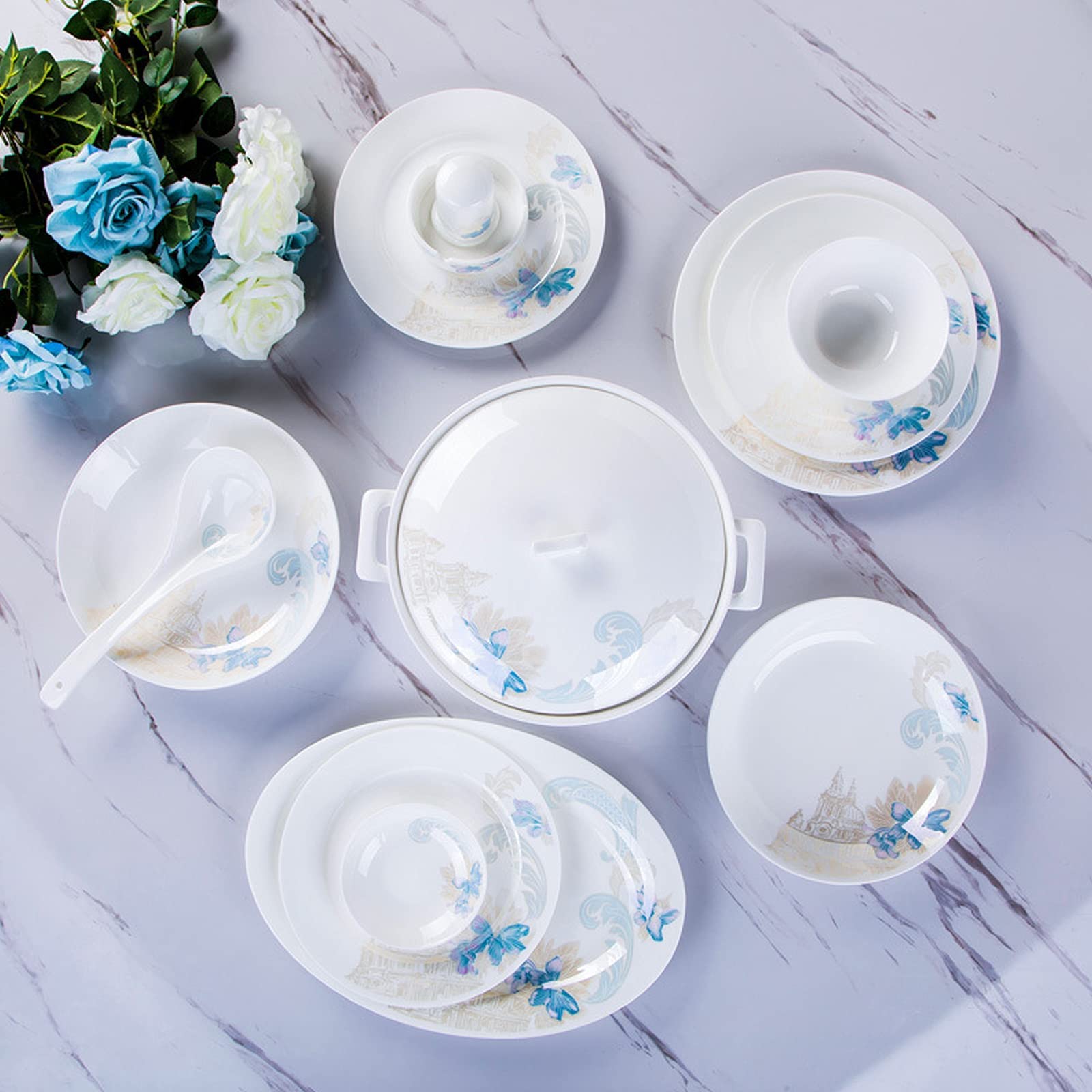 Zestaw Naczyń Ceramicznych W Stylu Retro, Piękny Zestaw Porcelany W Kolorze Niebieskim I Białym, Idealny Na Domowe Przyjęcie, Wesele, Hotel, Boże Narodzenie