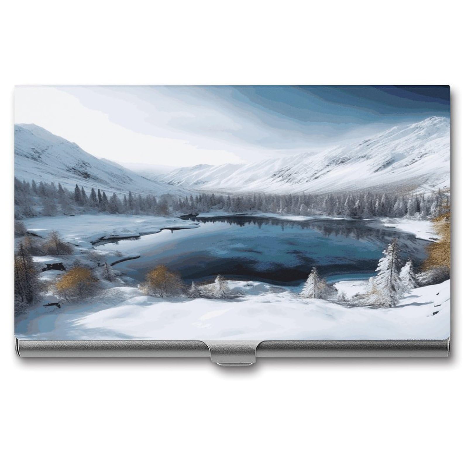 LDGSUPH Winter Mountains Snow Scene Business Card Holder Fashion Slim Name Card Holder Minimalist Design Case Metal Card Carrier Personalized Business Card Case with Flip for Men Women