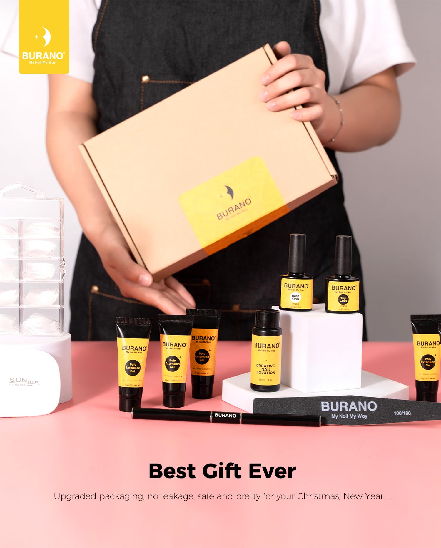 BURANO Poly Nail Gel Kit z UV LED Nail Lamp with Poly Nail Extension Gel Builder Przedłużający Żel Extension Kit Do Nail Salon Zestaw Prezentów dla Kobiet Różowy Nude 2