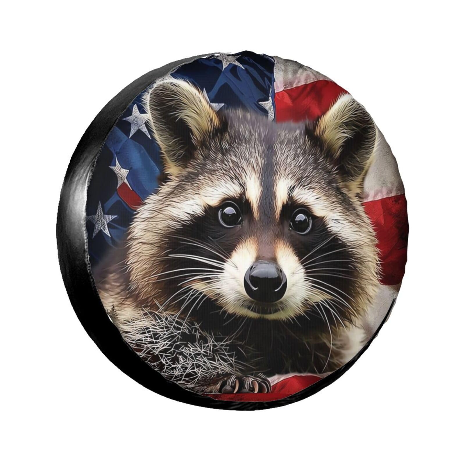 American Flag Raccoon Spare Tire Cover for Rv Trailer Camper Truck SUV - Cute Raccoon Animal Wheel Protectors Cover Waterproof Fabric for Travel Camping Outdoor,Universal Fit,14 inch