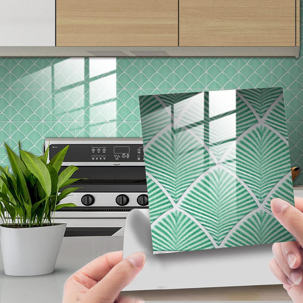 Tile Stickers, Green Leaf 25psc Self-Adhesive Vinyl Home Decoration(20x20cm)