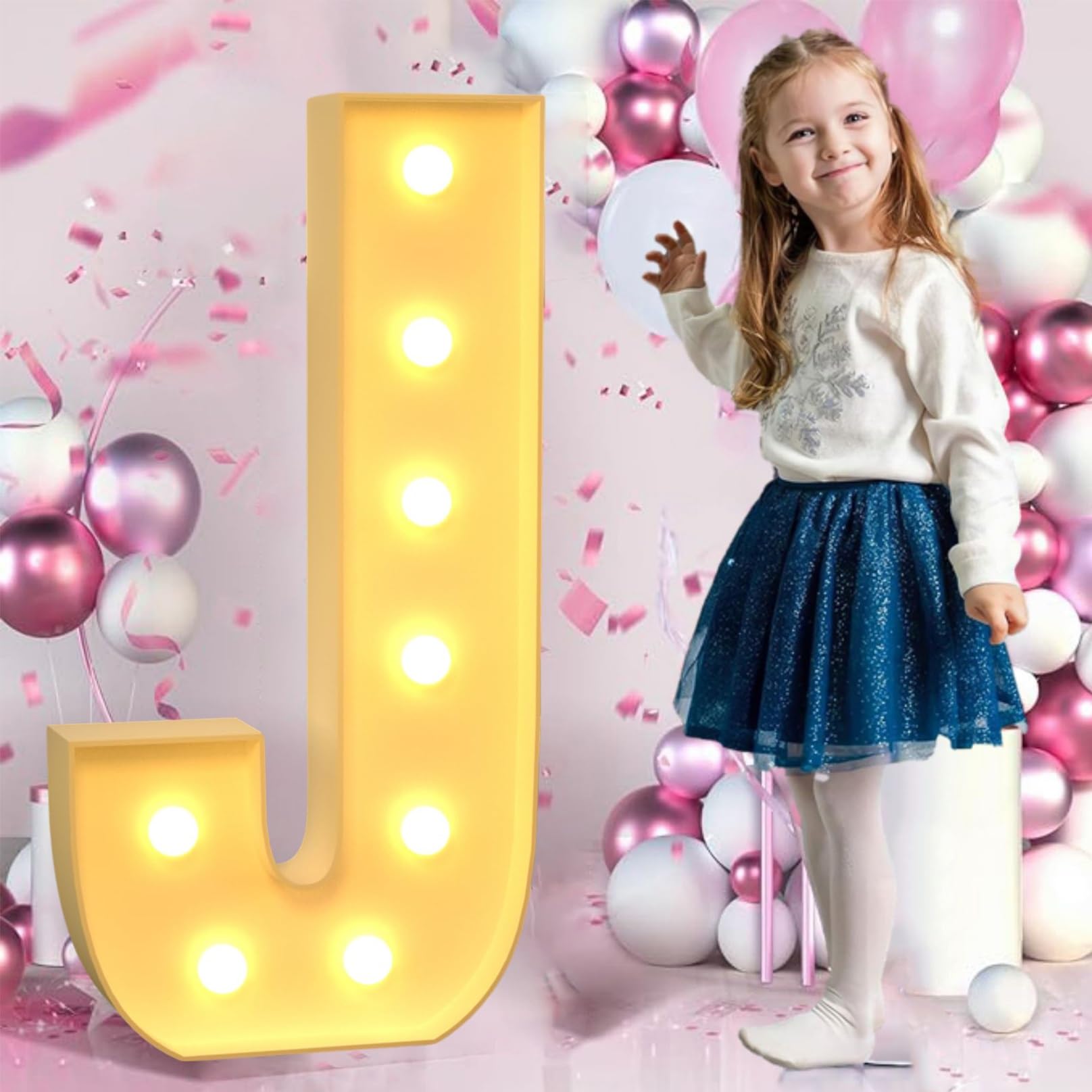 Gigantyczna Podświetlana Litera AZ LED Alfabet Numery Światła Dekoracja Namiotu Znak Świetlny Dla Domu Party Bar Festiwal Weselny Dekoracje Urodzinowe(Color:Letter J,Size:100cm)
