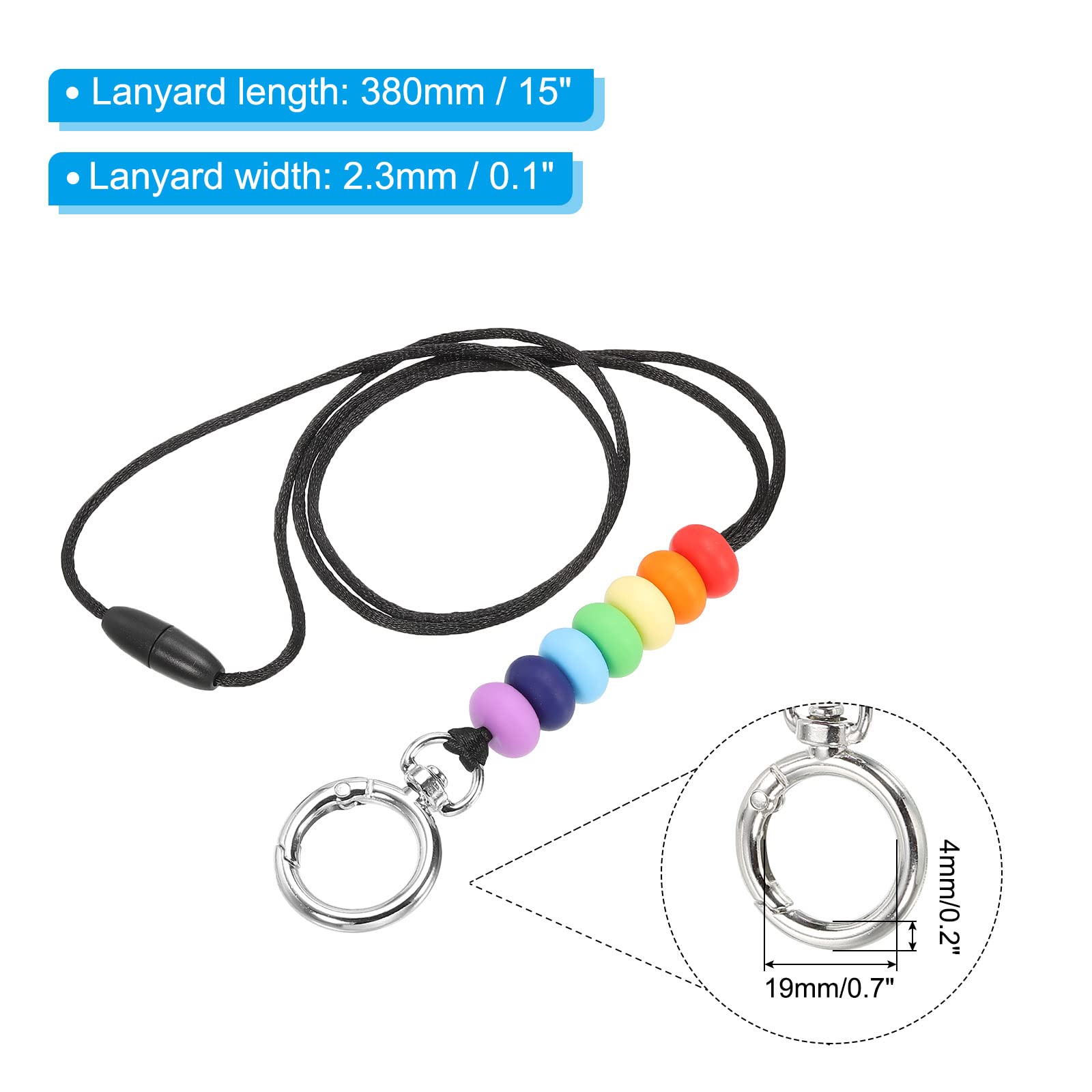 PATIKIL Silicone Beaded Lanyards, Badge Lanyards Key Chain Holder Keychains for ID Badge Holder Keys Name Card, Rainbow Color - Image 2