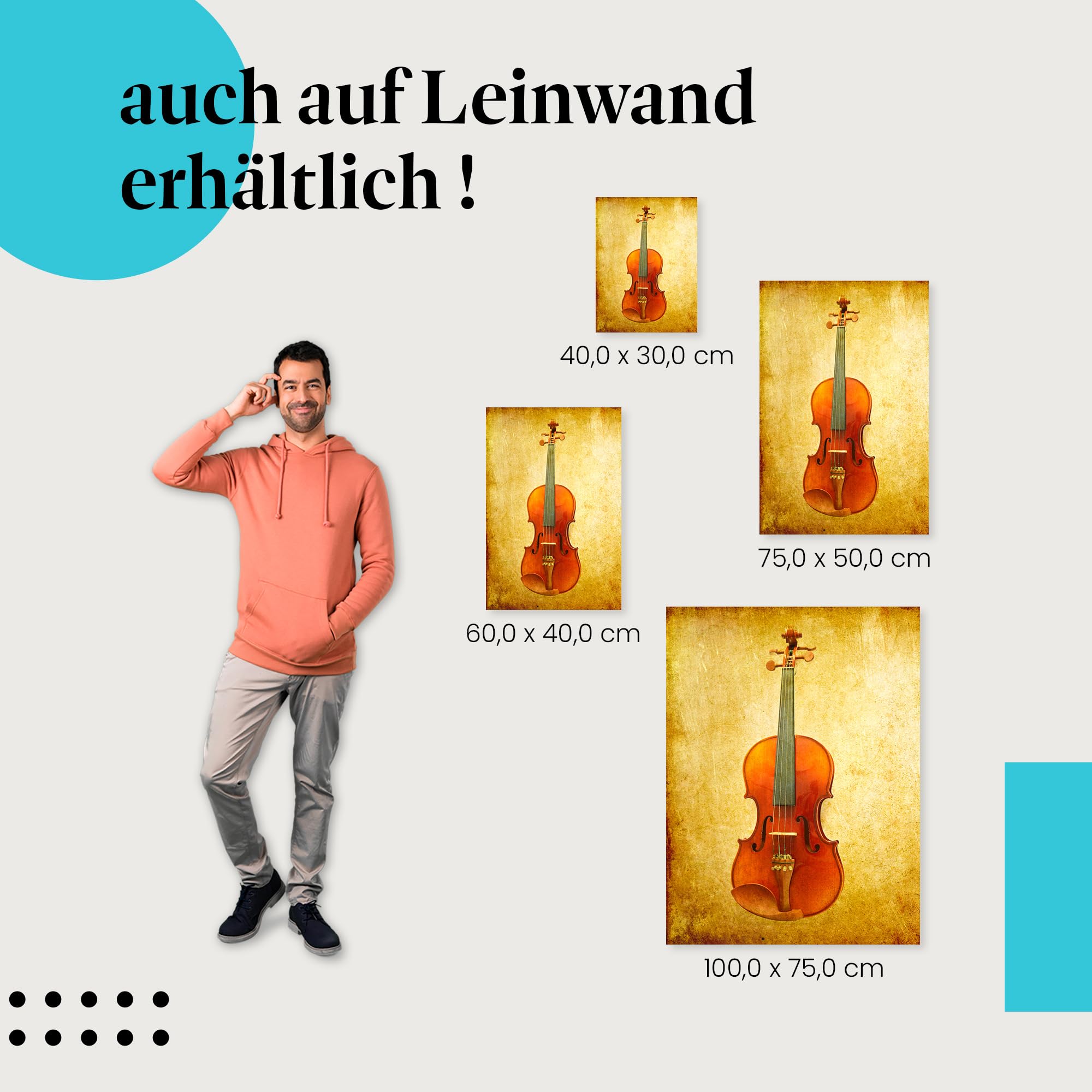 Postereck - 0805 - Vintage Geige, Violine Streichinstrument Musik - Wandposter Fotoposter Bilder Wandbild Wandbilder - Leinwand - 100,0 cm x 75,0 cm