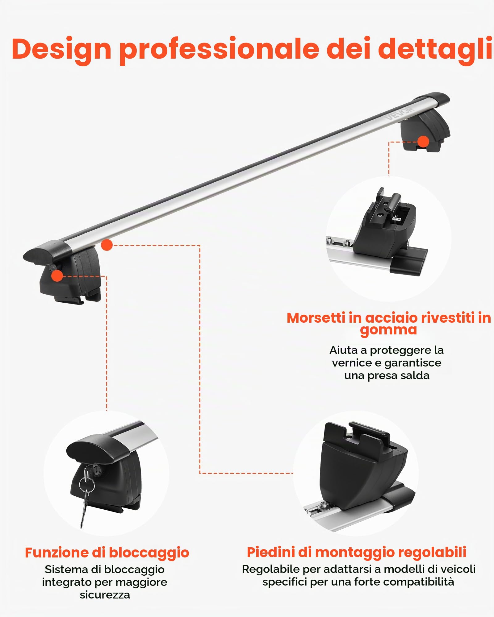 VEVOR Barre Trasversali da Tetto per Auto SUV, Portapacchi da Tetto Auto Carico max 90 kg Lunghezza 1200 mm, Barre 2 pezzi per Porta Bagagli Universali in Alluminio Bici Viaggio Campeggio Pesca
