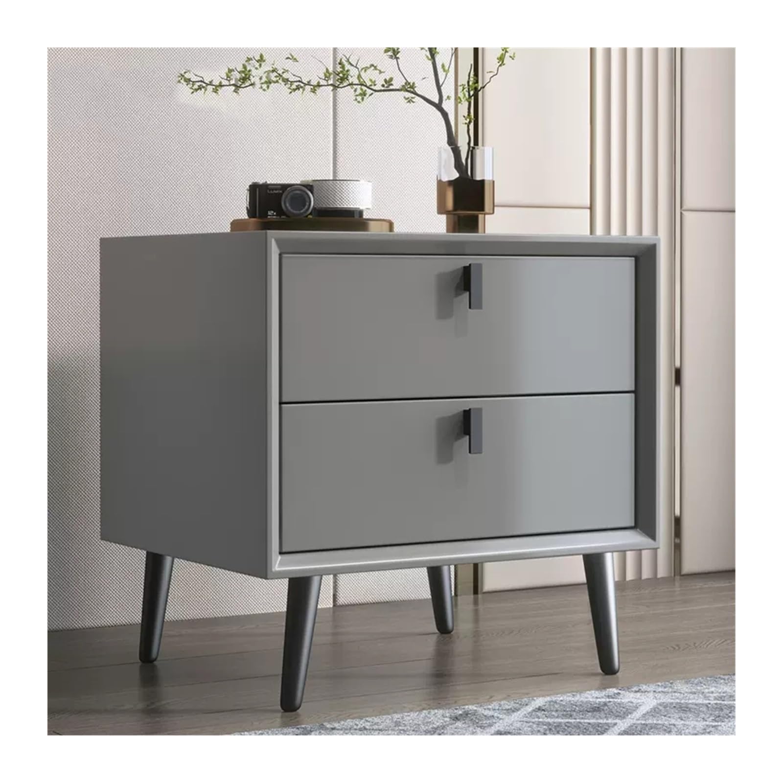 Table de chevet en bois anti-poussière avec grand double tiroir de rangement