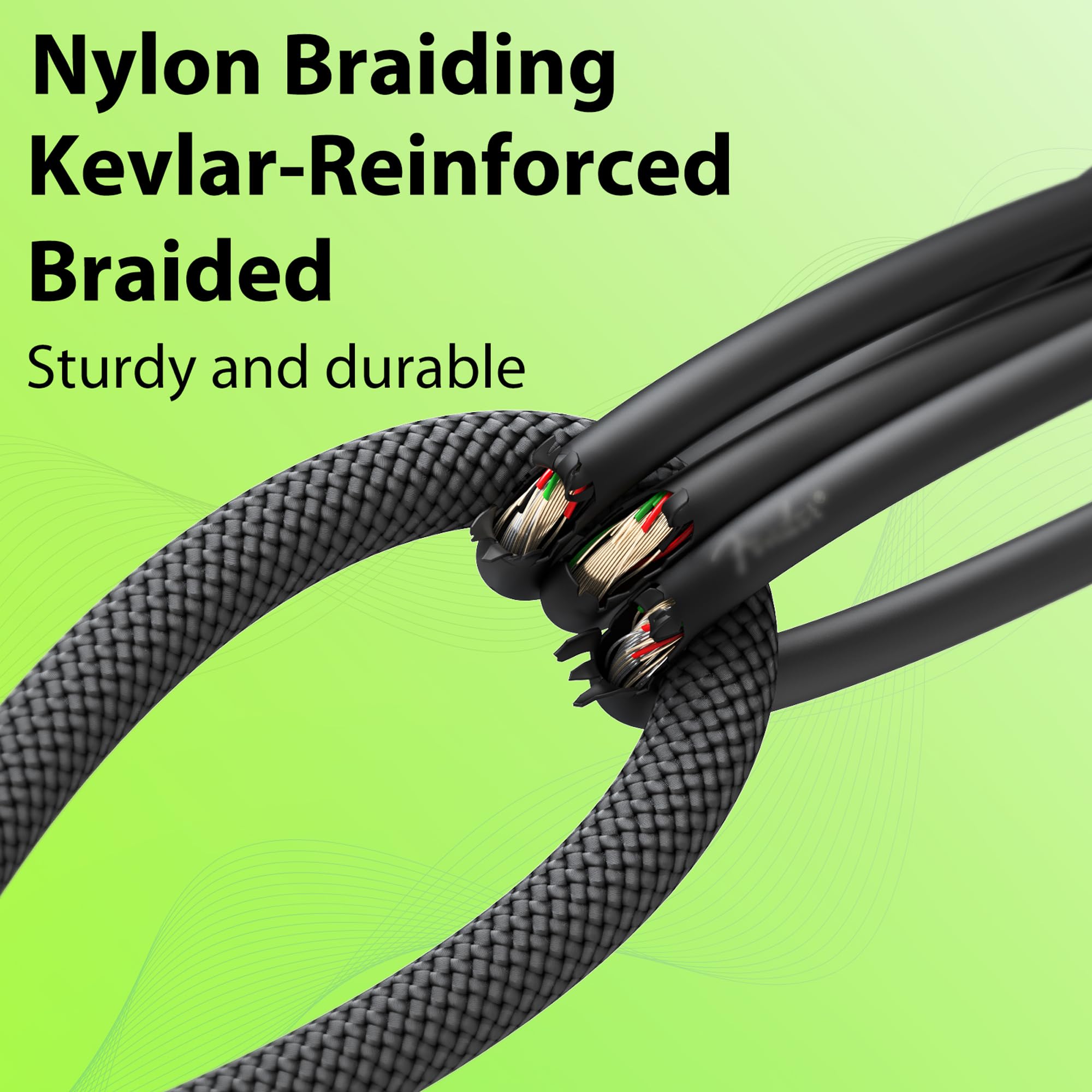 AA AUDIO ACCESSORY Cable de instrumento de 1/4 de 30 pies, 20 AWG, 99.99% OFC, imprescindible para cable largo de guitarra, nailon trenzado antitorceduras, reforzado con Kevlar, cable de amplificador