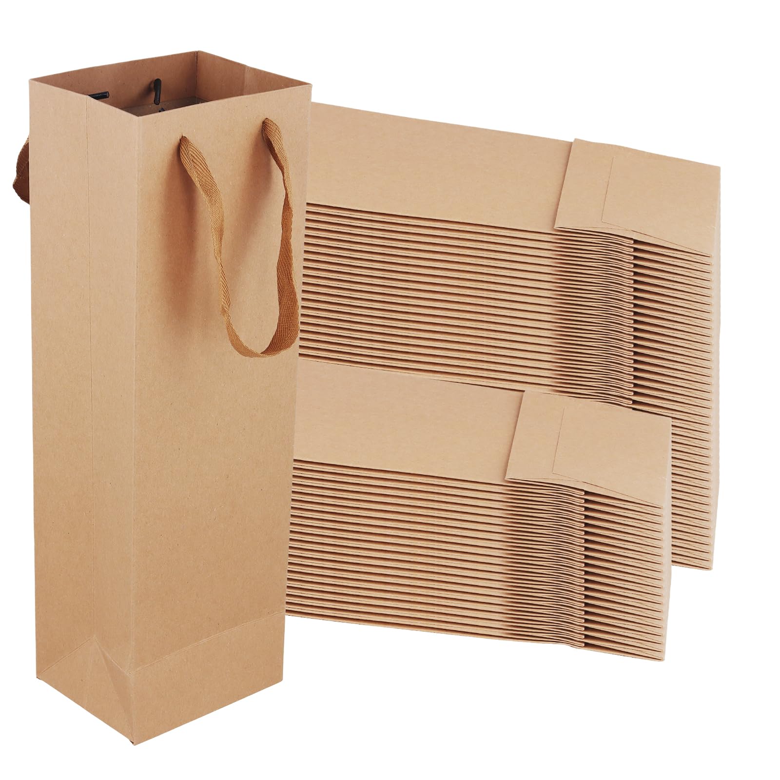 KEILEOHO 60 Pack Kraft Paper Wine Gift Bags, 35 x 11 x 9cm Brown Bottle Single Wine Bag with Handles for Party, Wedding