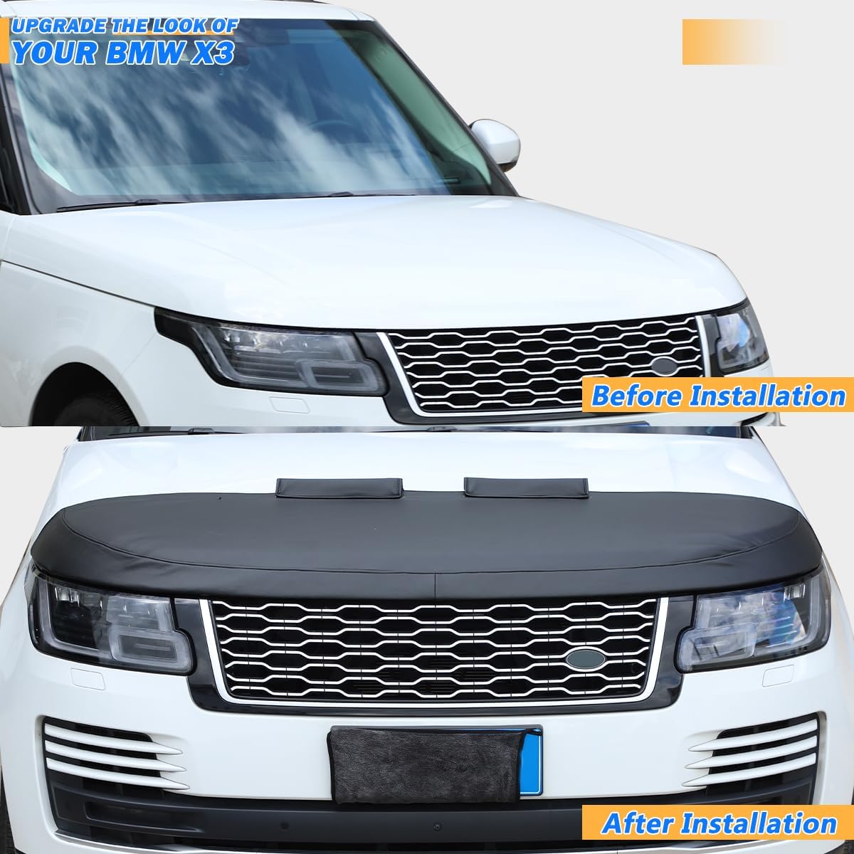 Black Leather Hood Bra Front End Nose Mask Compatible with Land Rover Range Rover Vogue 2018-2022 Car Hood Protector,Auto Hood Bonnet Bra Exterior Accessories