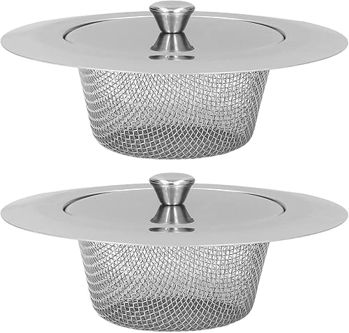 Colador de fregadero de cocina, 2 coladores de fregadero de acero inoxidable a prueba de óxido, filtro de tapón de fregadero con tapas para drenaje