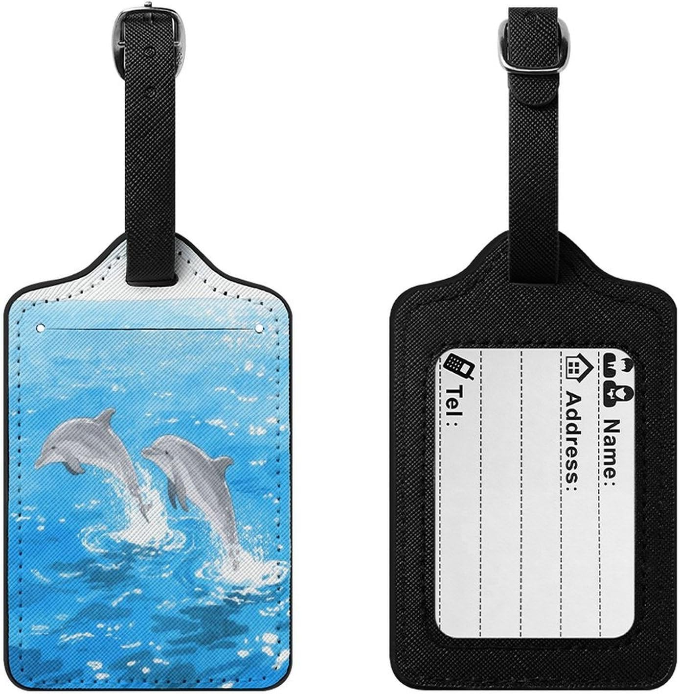 Playing Dolphins PU Leather Luggage Tag for Suitcases image 3