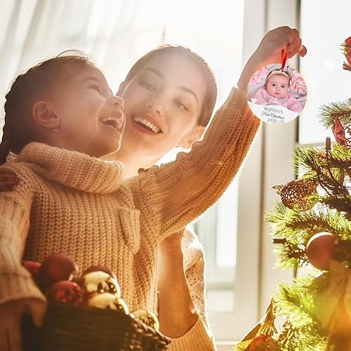 Miniatura 133 de Adorno de Navidad personalizado, foto personalizada con imagen y nombre, decoración del árbol de Navidad, bolsa de terciopelo incluida, adorno