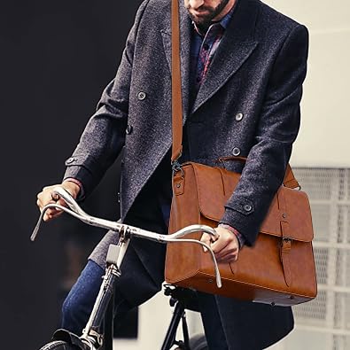Lubardy Messenger Bag Mens Briefcase Laptop Bag 15.6 inch Shoulder Satchel Bag Waterproof Notebook Bags Vintage Leather for Work Business Trip School