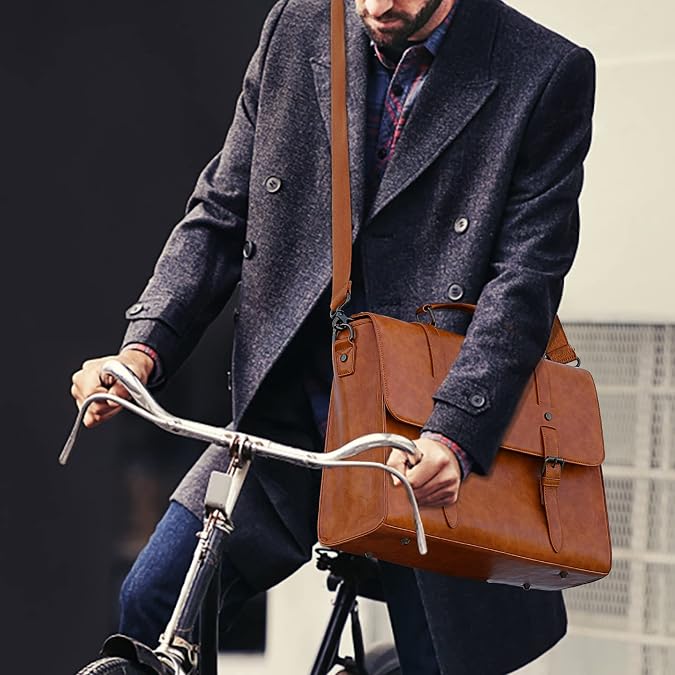 Lubardy Messenger Bag Mens Briefcase Laptop Bag 15.6 inch Shoulder Satchel Bag Waterproof Notebook Bags Vintage Leather for Work Business Trip School