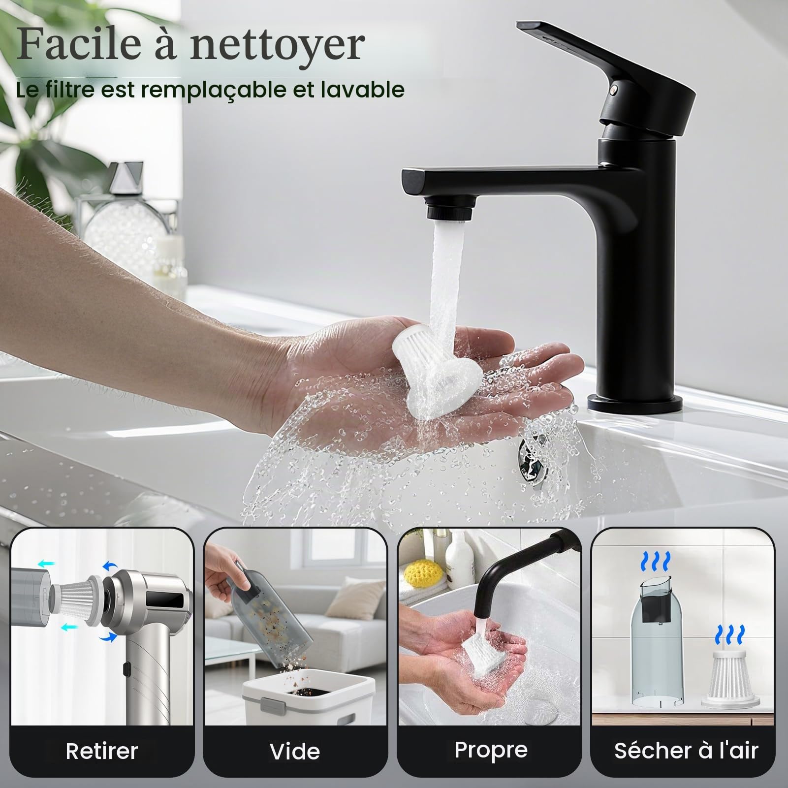 Fuqiduo Aspirateur Balai Main sans Fil, Aspirateur de Voiture Puissant avec Moteur sans Balais, 22000Pa, avec 3 Filtres HEPA, 2-en-1 Mini Aspirateur pour Voiture, Poils d'animaux et Nettoyage PC