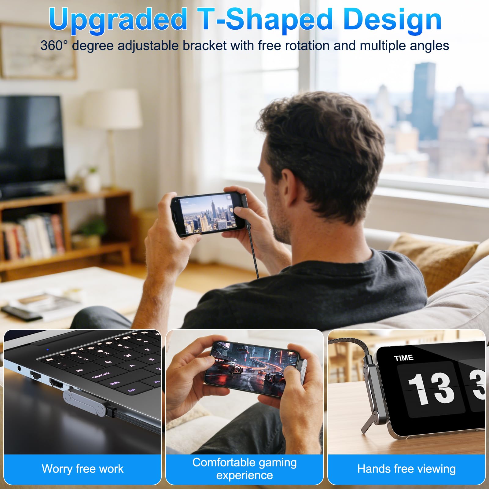 240W Braided Fast Charge Cable, 2026 New Invisible Holder Charger Cable with Stand, 4.92ft Foldable Durable 240W Stand Data Cable USB-C Cord 90 Degree Right Angle USB C Cable, Type C to Type C (1)