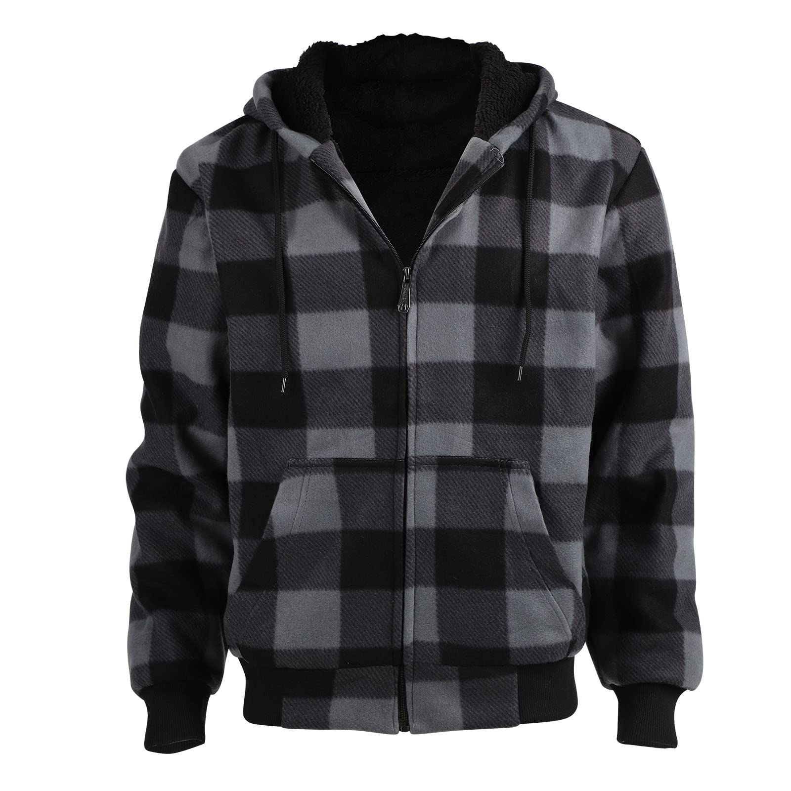 TanBridge Sherpa Fleece Lined Hoodie Big and Tall Plaid Flannel Jacket Winter Coats for Men Zip Up Winter Warm Sweatshirts