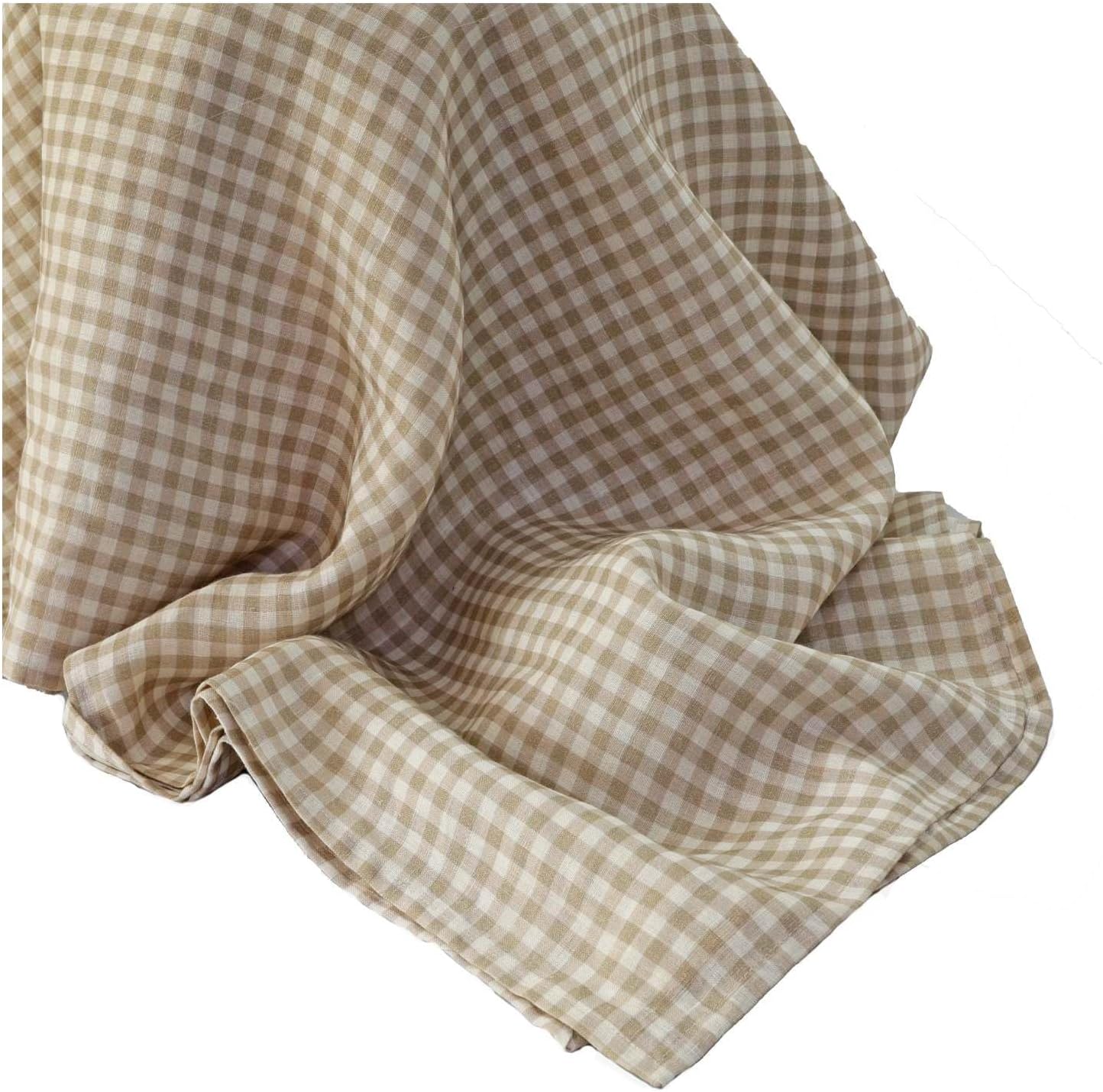 BLUE FLOWER CO Premium 100% Pure Linen Tablecloth 60"x108" Rectangle, Natural Gingham Print Table Cover for Dinner, Parties, Eco-Friendly, Fall & Winter Table Décor