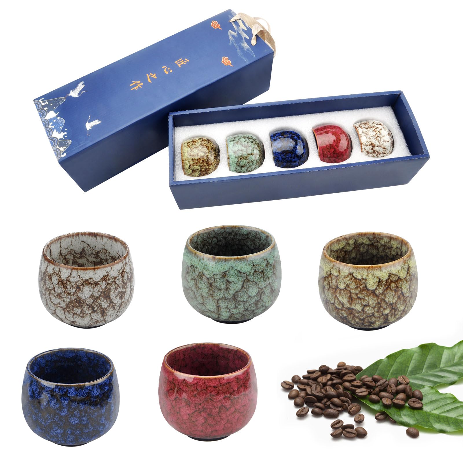 Lot De 5 Tasses à Expresso Sans Anse En Céramique – 50 Ml, Design Unique Dégradé, Pour Café/thé - 8