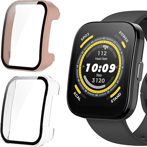 Funda compatible con Amazfit Bip 5, Lamshaw Hard PC Case con protector de pantalla compatible con Amazfit Bip 5 Smart Watch (2 unidades, rosa +