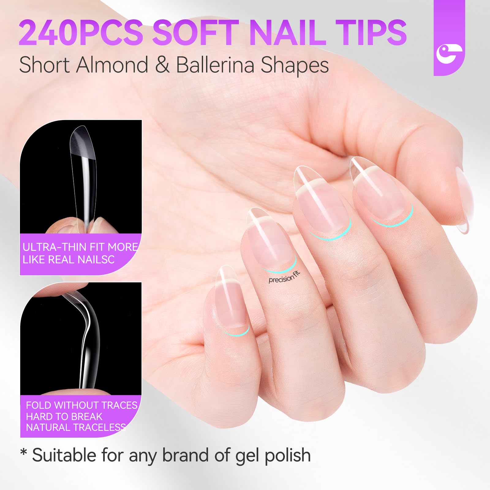 Nail X Extension zestaw tipsów i kleju do paznokci - Gelike Soft Gel Full Cover Nail Tips 240 szt.