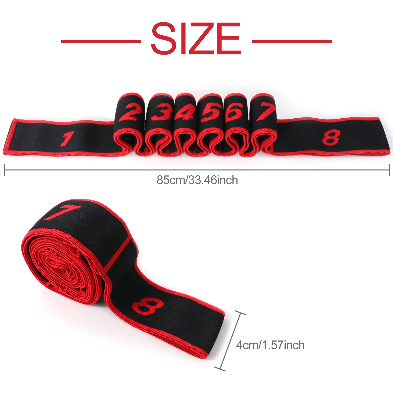 Elastyczna opaska fitness, joga Stretching Band z 8 poziomami siły, elastyczne opaski oporowe do jogi, pilatesu, fitnessu, rozciągania, treningu, tańca... (czerwony)