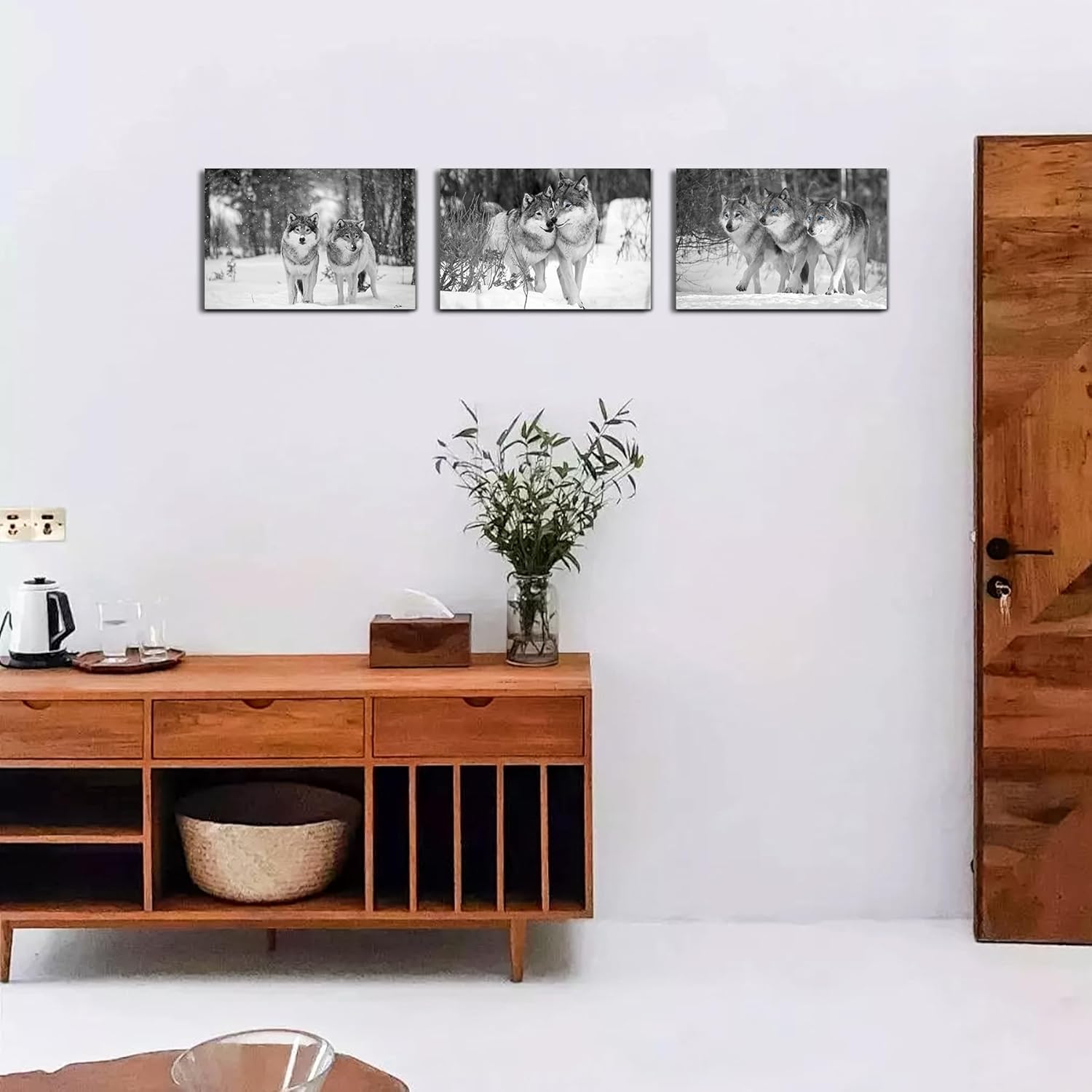 Sepwrol Wolf Canvas Wall Art Gray Wolves in Winter Forest Pictures Prints Wall Decor Wildlife Snowy Mountain Theme Poster Printing Artwork for Home Living Room Bedroom Walls, 12"x16"X3PCS