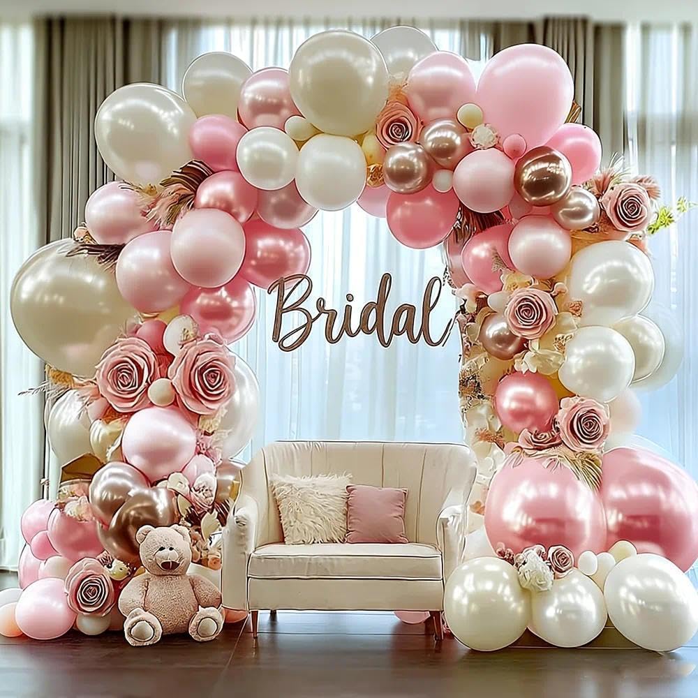 Pink White Balloon Garland Double Stuffed