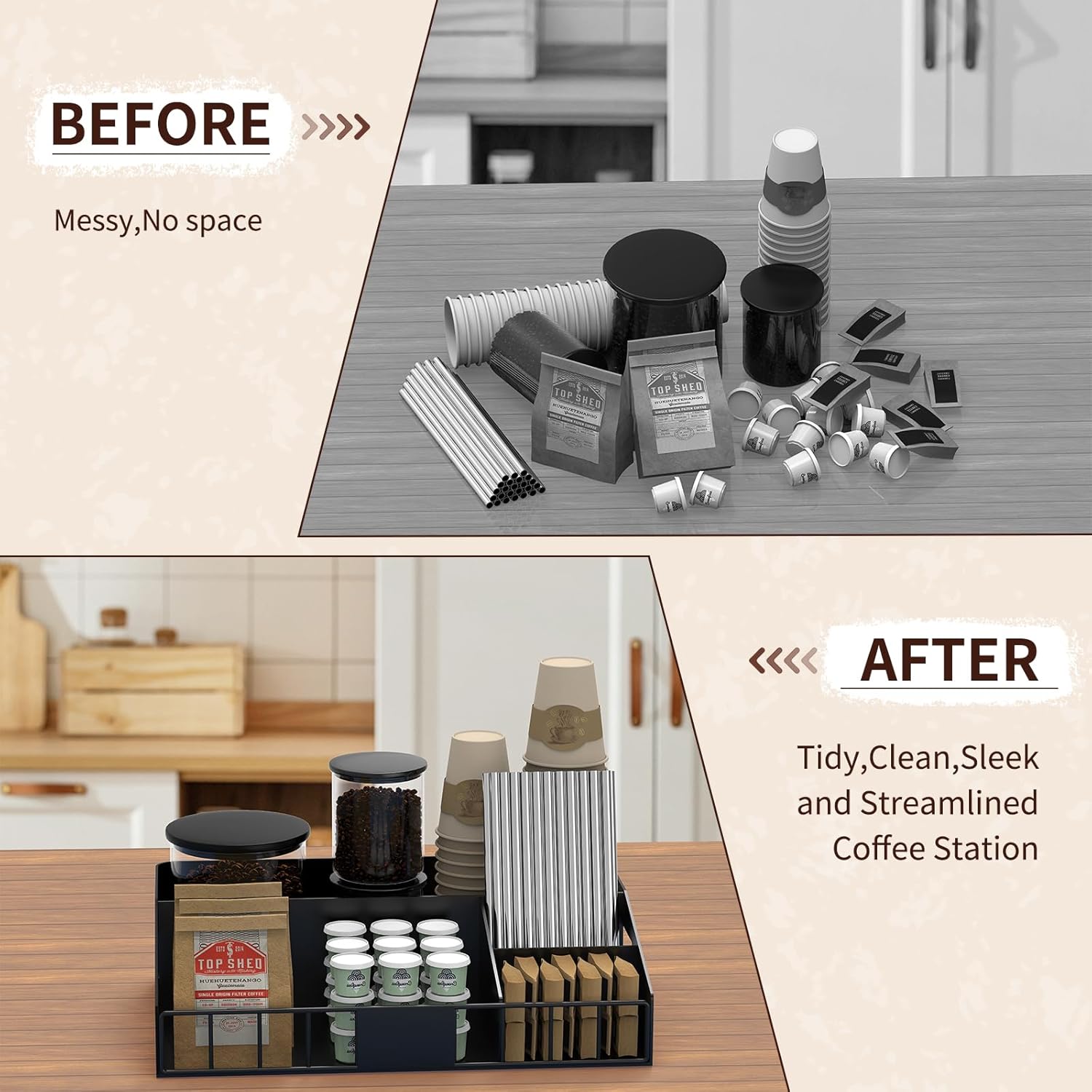 Metal Coffee Stat Organizer for Counter - Coffee Bar Organizer with