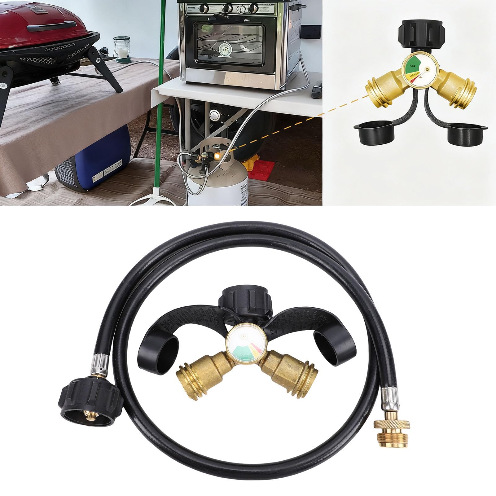Tissting Divisore Serbatoio Gas 2 Vie con Manometro E Tubo 4ft in Ottone