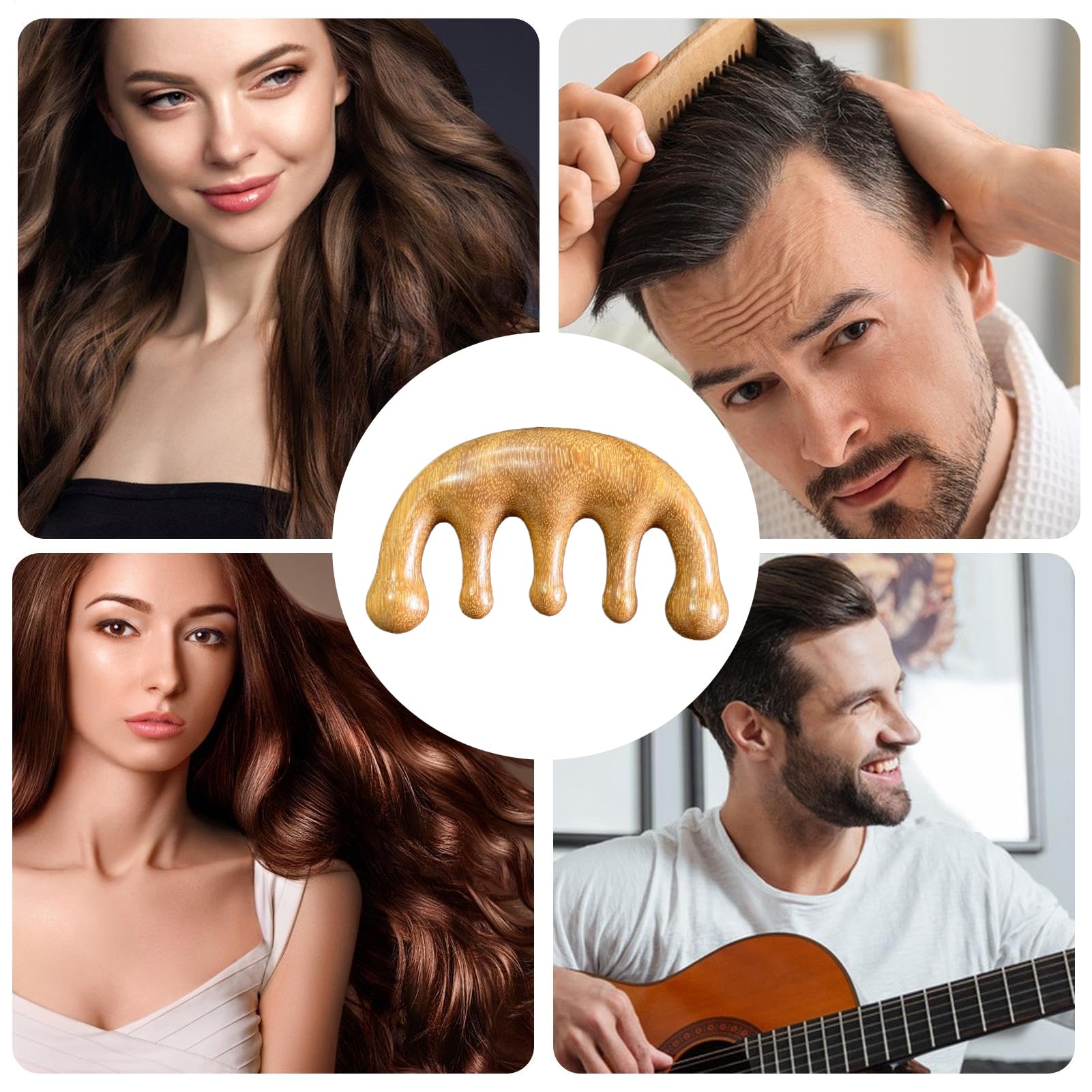 Massagekamm aus Holz Breitzahn Pflegekamm Für Haare | Kopfhautmassagegerät Für Frauen Männer Entspannung Haarpflege Styling Natürliche Haarbürste Körperpflege