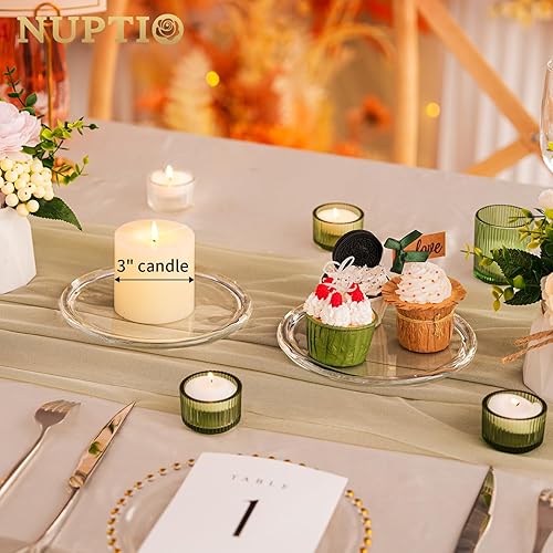 Miniatura 5 de NUPTIO Plato de vidrio para velas de pilar 1 bandeja transparente de 3 mechas de 7 pulgadas, plato redondo para velas de pueblo para aperitivos,