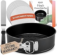 RFAQK 9-Inch Non-Stick Springform Pan Set: Leakproof Cheesecake Pan with Icing Spatula, 50 Parchment Papers & Recipe eBook