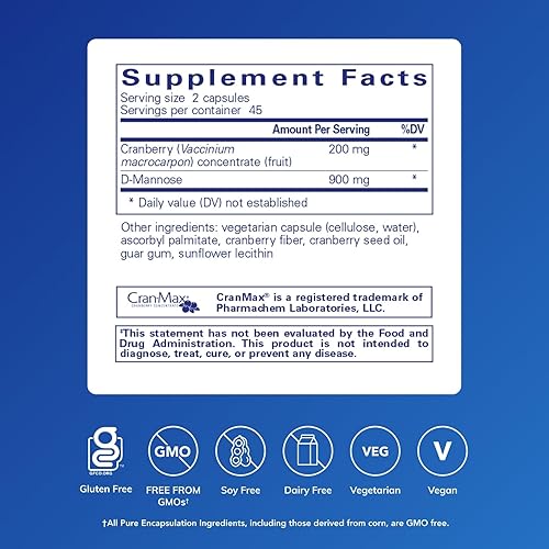 Miniatura 2 de Pure Encapsulations ArándanoD-manosa  Suplemento hecho de 100 sólidos de fruta de arándano para apoyar la salud del tracto urinario  90 cápsulas