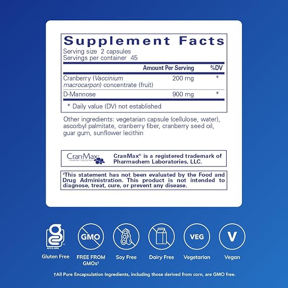 Pure Encapsulations Cranberry/D-Mannose, 90 Capsules