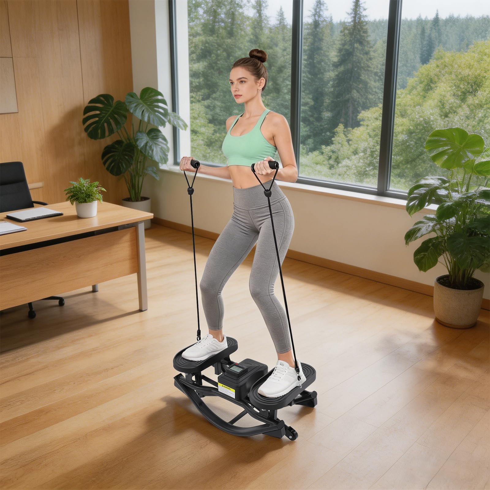Stepper chroniący stawy do domu z linką Power Rope, Rock Stepper, maks. 100 kg | Stepper, side-to-side, wyświetlacz LCD i antypoślizgowe pedały, niski wpływ, ruch boczny 3D na nogi, pośladki i brzuch