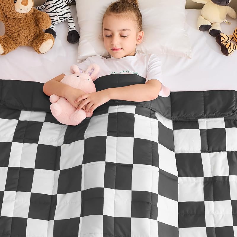 Manta con peso a cuadros negros, manta con peso a cuadros de 5 libras, manta pesada para dormir, manta de cama de tartán, regalos para 40-60 libras, 36 x 48 pulgadas