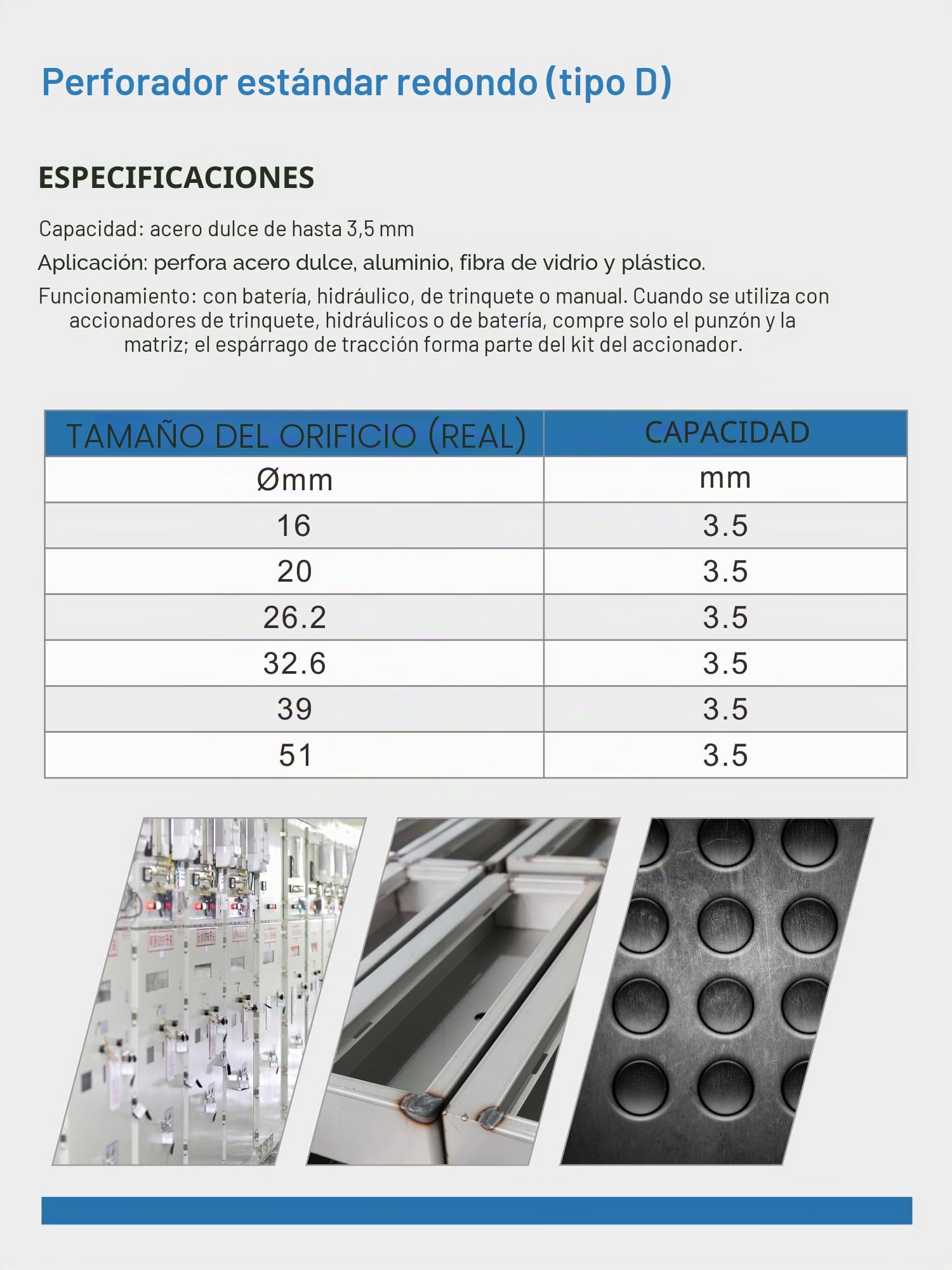 AMZCNC Juego de perforadores hidráulicos Knockout 10t, bomba de mano de acero, herramienta de perforación con 6 troqueles de 16 mm, 20 mm, 26,2 mm, 32,6 mm, 39 mm, 51 mm, perforadora hidráulica