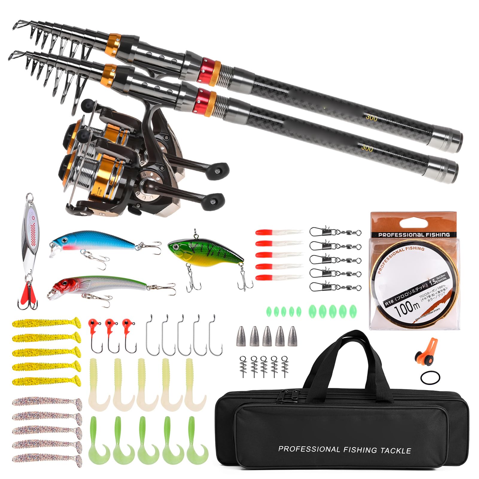 Cryfokt Kit de Pesca Telescópico, Caña de Fibra de Carbono y Carrete