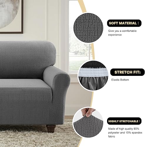 Miniatura 5 de PrinceDeco Funda de sofá impermeable para sofás y sofás, 1 funda elástica de jacquard para sofá, a prueba de fugas, protector de muebles para