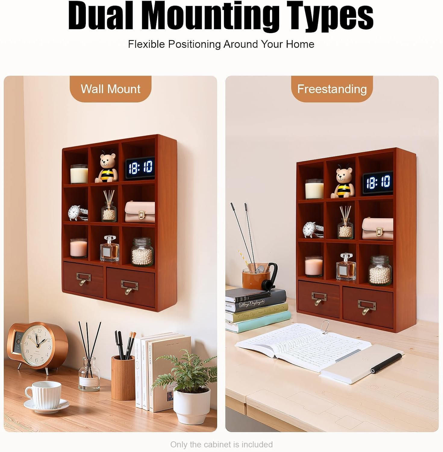 Organizzatore da Scrivania in Legno con 9 Cassetti, Contenitore Multi-Scomparto in Stile Farmacia per Ufficio, Camera da Letto E Trucco - Elegante Portadocumenti E Mensola da Scrivania