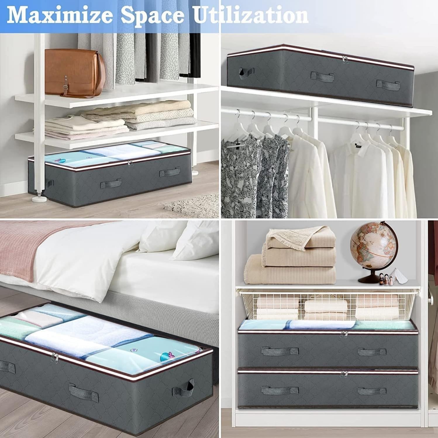 2 Pcs Underbed Storage Bag, Foldable Storage Box, Large Capacity 39x23x7 Inches, for Linen Sheets, Blanket, Clothing, Comforter, Pillows
