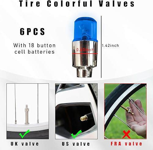 Miniatura 2 de Augeny 6 luces LED de tapa de vástago de válvula de neumático, bombillas de neón con luces de flash de radios, luces de válvula de neumático, tapón