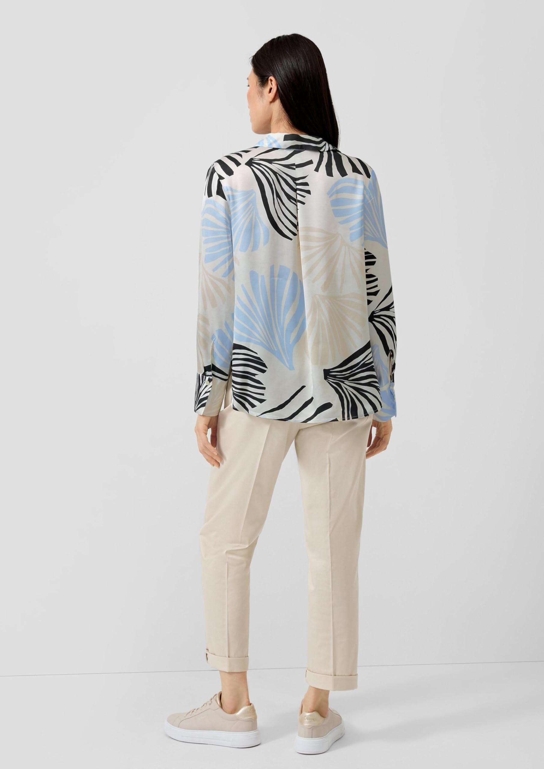 s.Oliver Satinierte Viskose-Bluse mit All-Over-Print und Manschetten