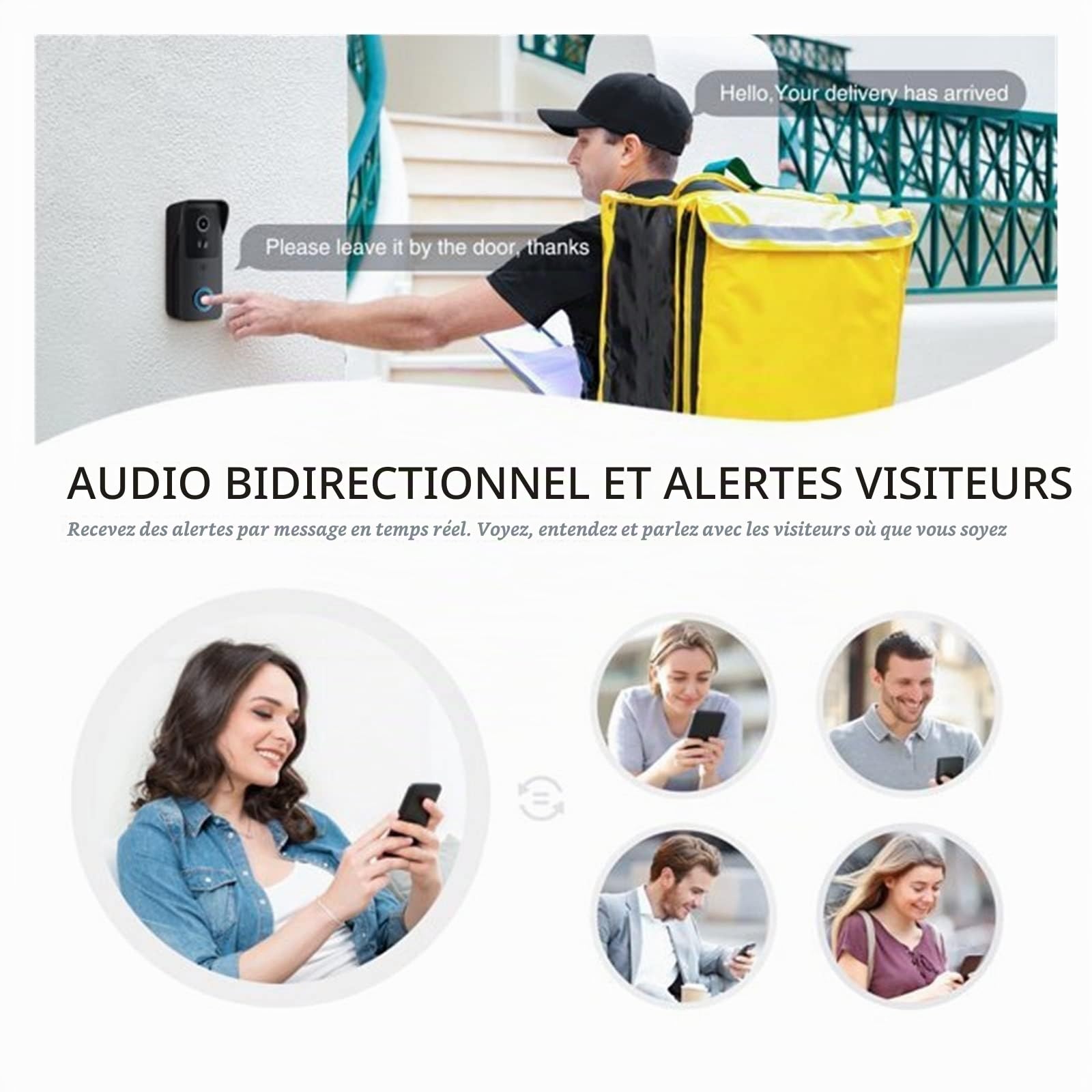 Sonnette vidéo Tuya Sonnette vidéo 5G/2.4GHz Double extérieur sans Fil Sonnette de Porte 1080P étanche IP54 Maison Intelligente interphone Porte téléphone caméra