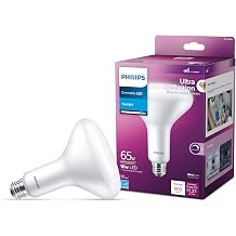 PHILIPS LED 65W BR40 1-Pack Ultra Definition Daylight 5000K 800 Lumen 10W = 65W Dimmable Frosted Flicker-Free Light Bulb