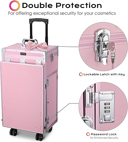 Vista 13 de BYOOTIQUE Estación de escritorio de mesa de manicura portátil para organizador de tecnología de uñas, estuche de maquillaje rodante con ruedas, 4