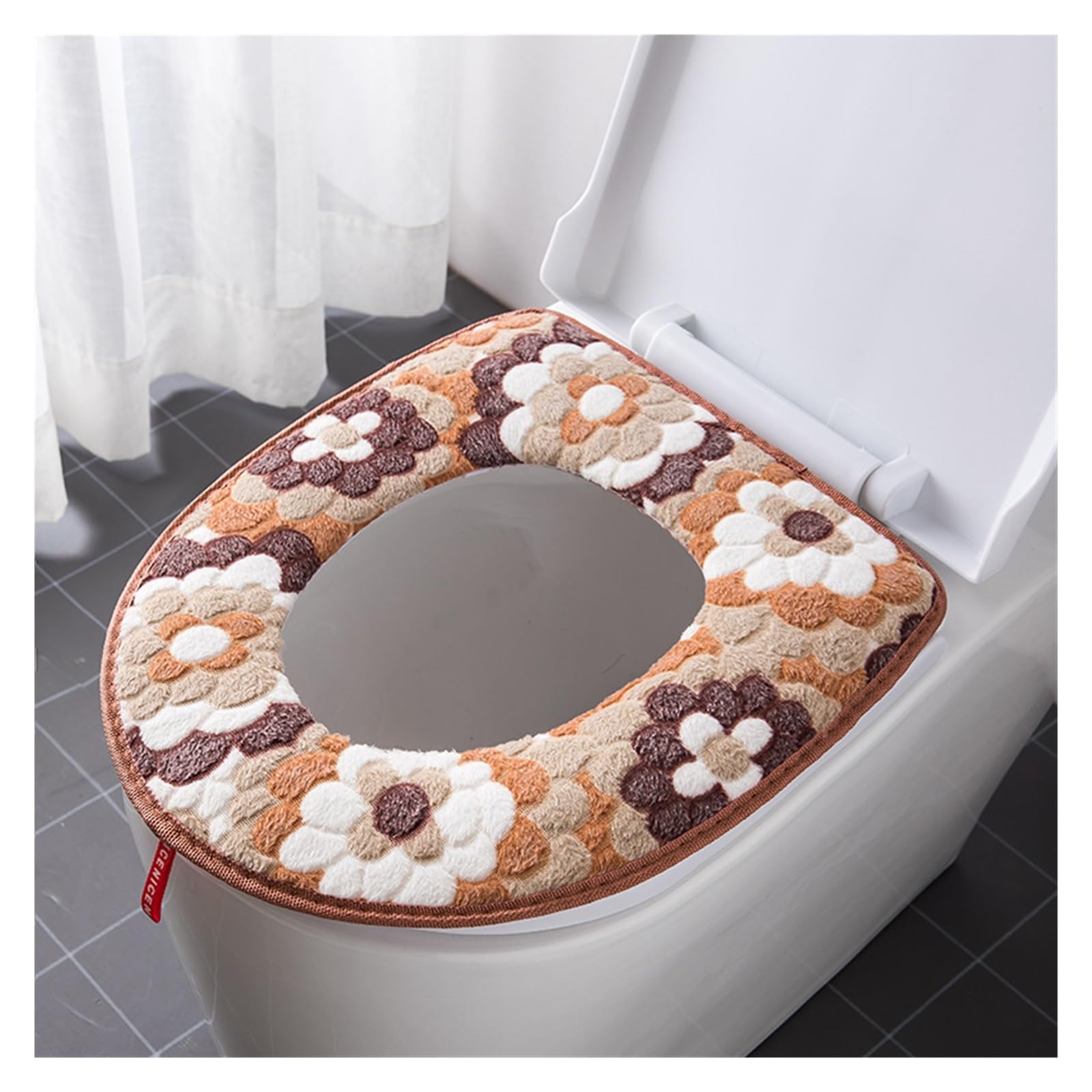 MZSKLW Padded Toilet Seat Flower Warm Toilet Cover Seat Lid Top Pad Bathroom Warmer(Color-D)