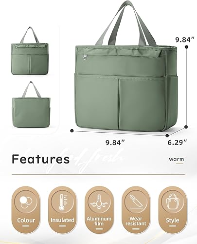 Miniatura 2 de Lonchera beige para mujeres y hombres, bolsa de almuerzo aislada, bolsa de almuerzo grande para el trabajo, bolsas de almuerzo reutilizables, lindas