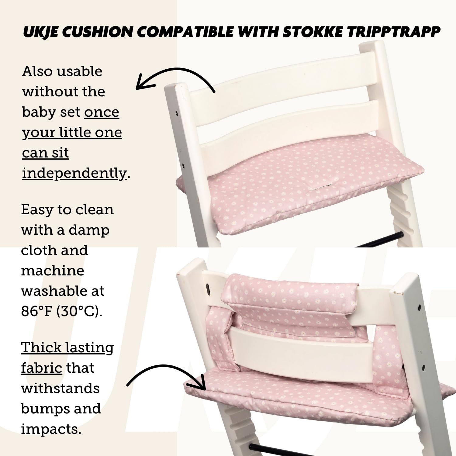 UKJE Cuscino compatibile con Stokke Tripp Trapp - Morbido cuscino per sedile per neonati, bambini e bambini piccoli, Accessori per seggiolone, Inserto in tessuto di cotone (daisy)